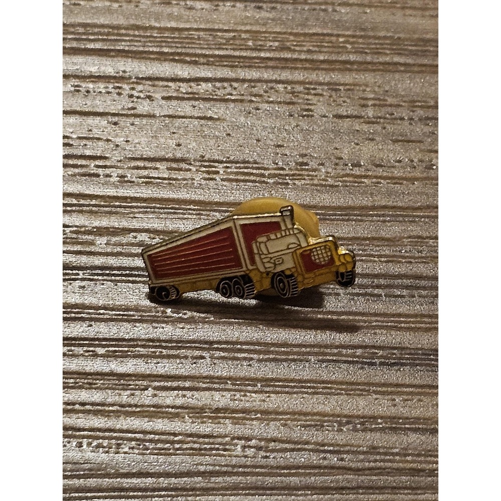 Red Semi Truck Tractor Trailer Enamel Lapel Hat Pin Gold Tone Small Vehicle